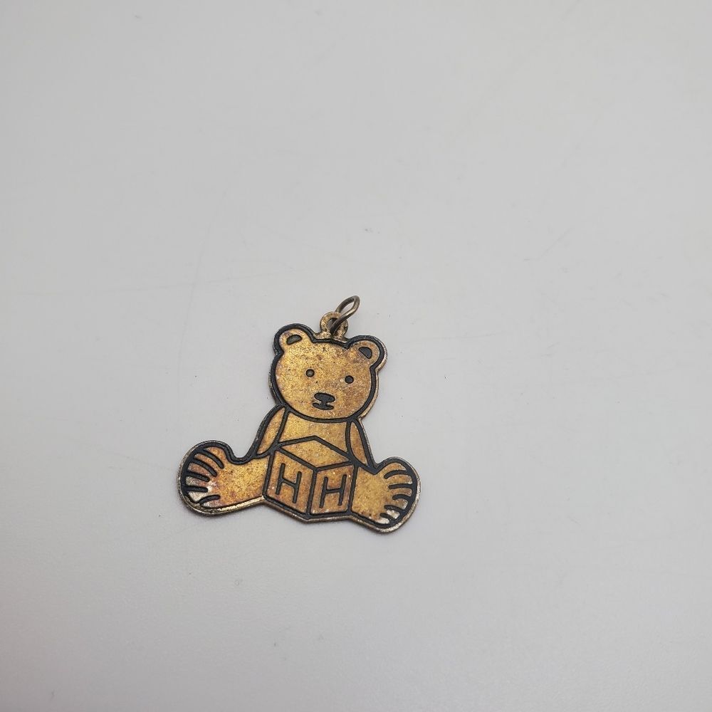 Gold toned bear with block initial h customized necklace pendant‎ or charm